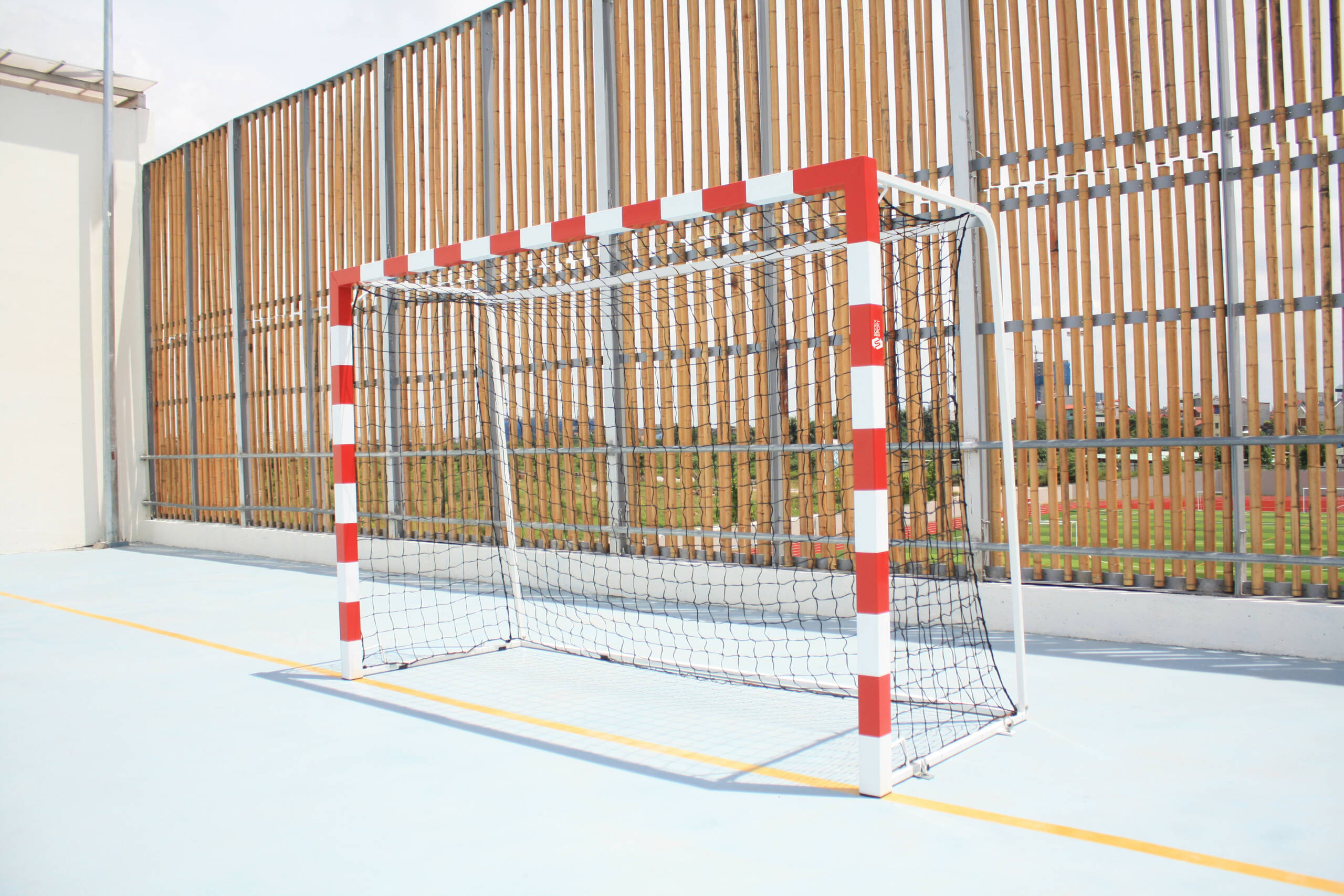 But de handball à sceller – acier galvanisé plastifié rouge et blanc 3 × 2 m – Image 2
